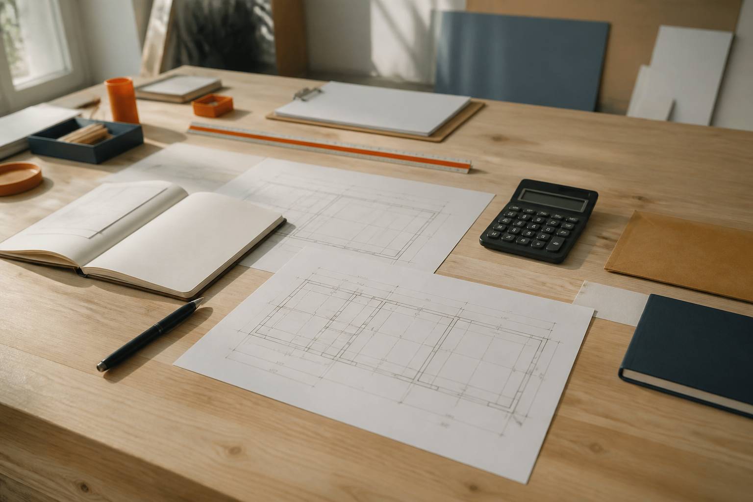 Documents administratifs, stylo et calculatrice sur une table, préparation d'une demande d'aide