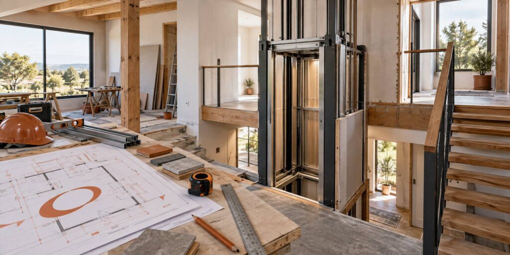 Illustration éditoriale du sujet : Ascenseur privatif en maison : emprise, prix et faisabilité