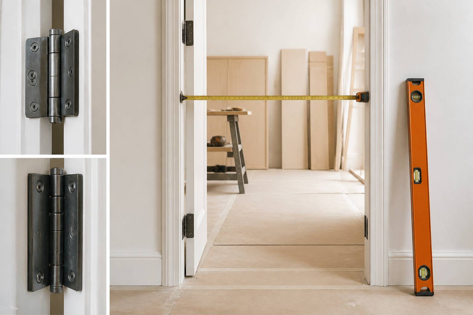 Mesure du passage d'une porte entre les montants avec mètre ruban