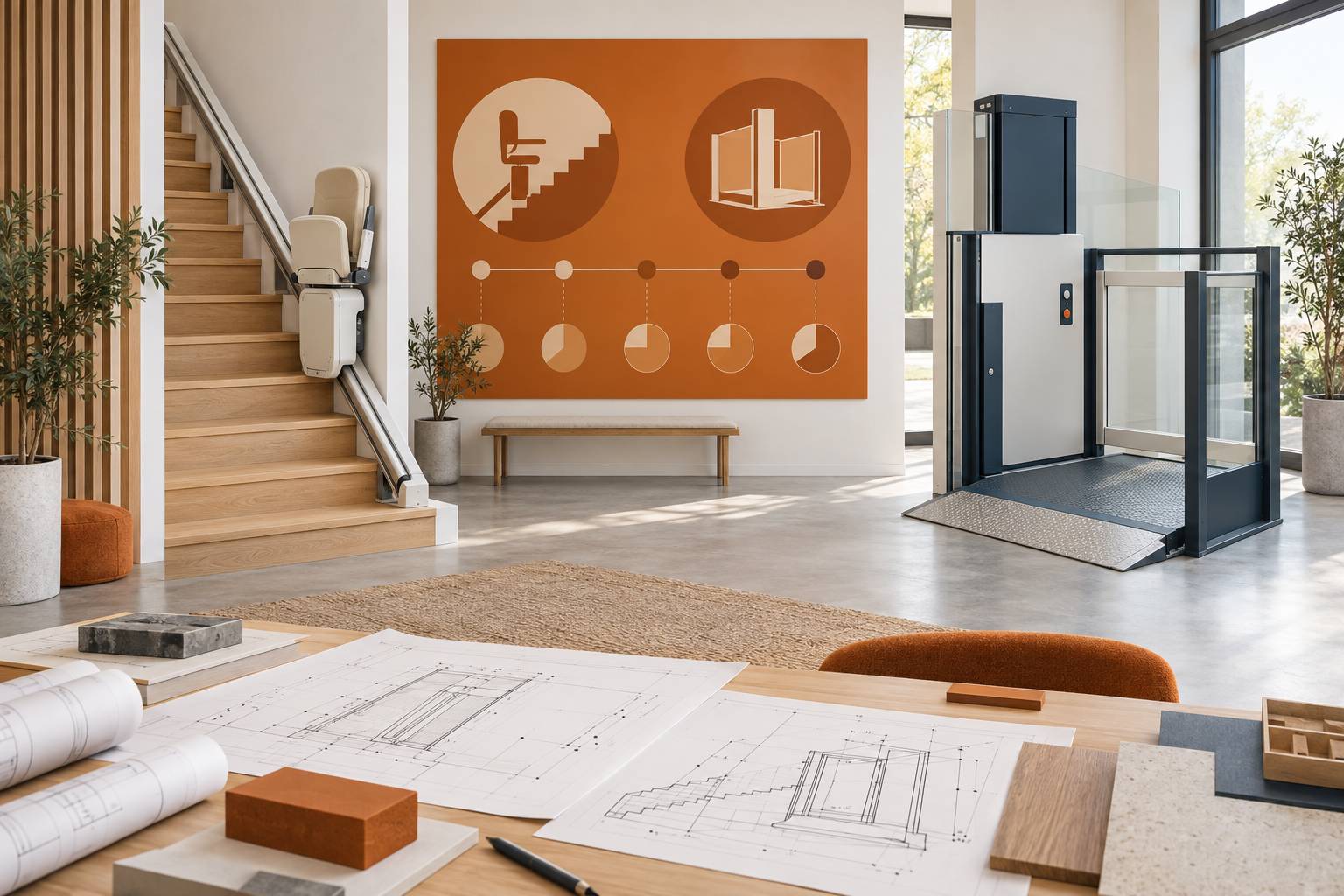 Illustration éditoriale du sujet : Plateforme élévatrice ou monte-escalier : comparer sur 5 ans